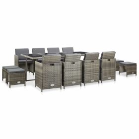 13 Piece Outdoor Dining Set with Cushions Poly Rattan Gray