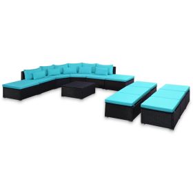 9 Piece Garden Lounge Set with Cushions Poly Rattan Blue