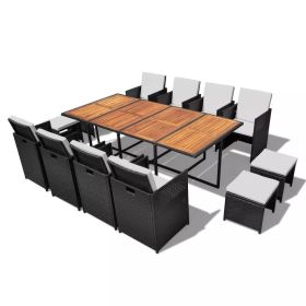 13 Piece Outdoor Dining Set Poly Rattan and Acacia Wood Black