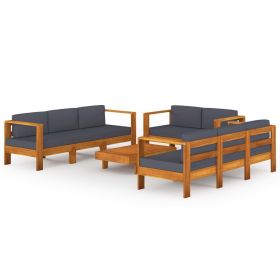 8 Piece Garden Lounge Set with Dark Gray Cushions Acacia Wood