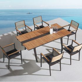 Champion Patio Dining Set, 7 Pieces Outdoor Dining Chairs with Teak Solid Wood Tabletop, Matte Charcoal Aluminum Frame