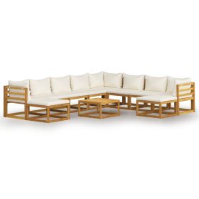 11 Piece Garden Lounge Set with Cushion Cream Solid Acacia Wood