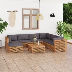 8 Piece Patio Lounge Set with Dark Gray Cushion Solid Teak Wood