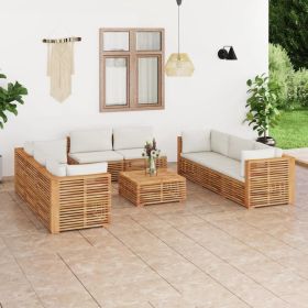 9 Piece Patio Lounge Set with Cream Cushion Solid Teak Wood