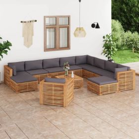 12 Piece Patio Lounge Set with Cushion Solid Teak Wood