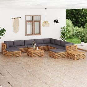 12 Piece Patio Lounge Set with Dark Gray Cushion Solid Teak Wood