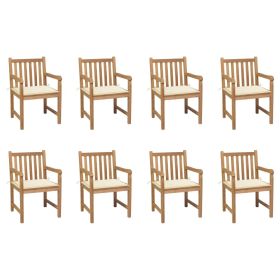 Patio Chairs 8 pcs with Cream Cushions Solid Teak Wood