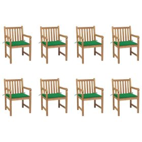 Patio Chairs 8 pcs with Green Cushions Solid Teak Wood