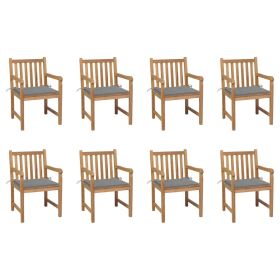 Patio Chairs 8 pcs with Gray Cushions Solid Teak Wood