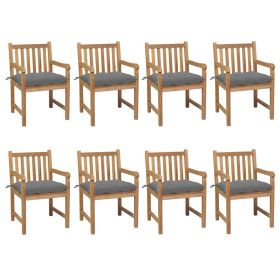 Garden Chairs 8 pcs with Gray Cushions Solid Teak Wood