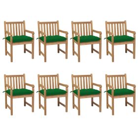 Garden Chairs 8 pcs with Green Cushions Solid Teak Wood