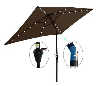 10 x 6.5t Rectangular Patio Umbrella Solar LED Lighted Outdoor Market Table Waterproof Umbrellas Sunshade with Crank and Push Button Tilt for Garden D