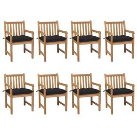 Patio Chairs 8 pcs with Black Cushions Solid Teak Wood