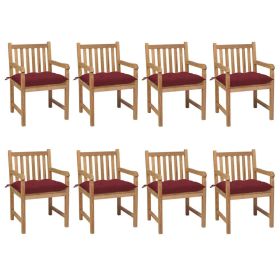 Patio Chairs 8 pcs with Wine Red Cushions Solid Teak Wood