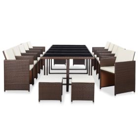 15 Piece Patio Dining Set with Cushions Poly Rattan Brown