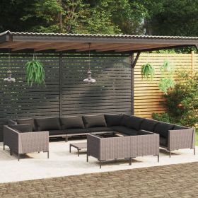 14 Piece Patio Lounge Set with Cushions Poly Rattan Dark Gray