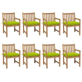 Patio Chairs 8 pcs with Bright Green Cushions Solid Teak Wood