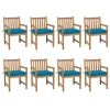 Patio Chairs 8 pcs with Light Blue Cushions Solid Teak Wood