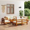 5 Piece Patio Lounge Set with Cream White Cushions Solid Wood