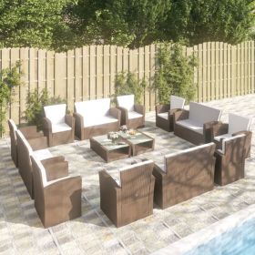 16 Piece Patio Lounge Set with Cushions Poly Rattan Brown