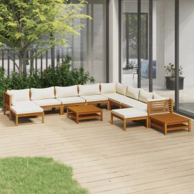 12 Piece Patio Lounge Set with Cream Cushion Solid Acacia Wood