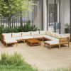 11 Piece Patio Lounge Set with Cream Cushion Solid Acacia Wood