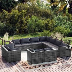 11 Piece Patio Lounge Set with Cushions Gray Poly Rattan