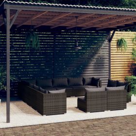 13 Piece Garden Lounge Set with Cushions Gray Poly Rattan