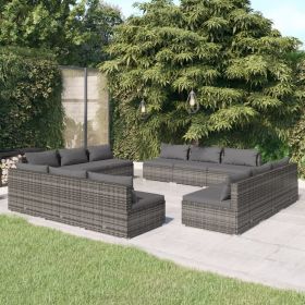 12 Piece Patio Lounge Set with Cushions Poly Rattan Gray