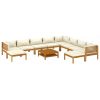 11 Piece Patio Lounge Set with Cream Cushion Solid Acacia Wood