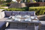 5-Piece Gray Wicker Outdoor Conversational Sofa Set with Fire Pit Table and Ottoman