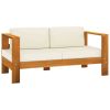 5 Piece Patio Lounge Set with Cream White Cushions Solid Wood