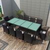 11 Piece Outdoor Dining Set with Cushions Poly Rattan Black