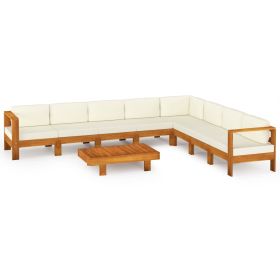 9 Piece Garden Lounge Set with Cream White Cushions Acacia Wood (Color: Brown)