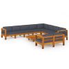 10 Piece Garden Lounge Set with Dark Gray Cushions Acacia Wood