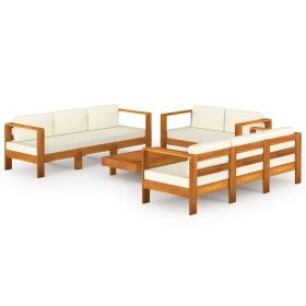 8 Piece Garden Lounge Set with Cream White Cushions Acacia Wood (Color: Brown)