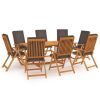 9 Piece Garden Dining Set with Cushions Solid Teak Wood Gray