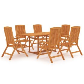 7 Piece Garden Dining Set Solid Teak Wood (Color: Brown)