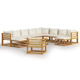 12 Piece Garden Lounge Set with Cushion Cream Solid Acacia Wood (Color: Cream)