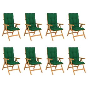 Reclining Patio Chairs with Cushions 8 pcs Solid Teak Wood (Color: Brown)