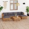 7 Piece Patio Lounge Set with Dark Gray Cushion Solid Teak Wood