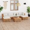 7 Piece Patio Lounge Set with Cream Cushion Solid Teak Wood