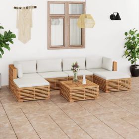 7 Piece Patio Lounge Set with Cream Cushion Solid Teak Wood (Color: Brown)