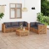 6 Piece Patio Lounge Set with Dark Gray Cushion Solid Teak Wood