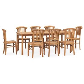 9 Piece Garden Dining Set Solid Teak Wood (Color: Brown)