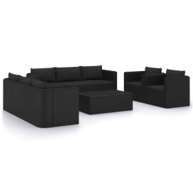 10 Piece Garden Lounge Set with Cushions Poly Rattan Black (Color: Black)