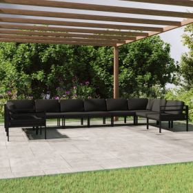 10 Piece Patio Lounge Set with Cushions Aluminum Anthracite (Color: Anthracite)