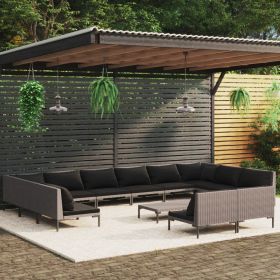 13 Piece Patio Lounge Set with Cushions Poly Rattan Dark Gray (Color: Grey)