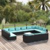 14 Piece Patio Lounge Set with Cushions Black Poly Rattan