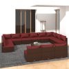 14 Piece Patio Lounge Set with Cushions Brown Poly Rattan